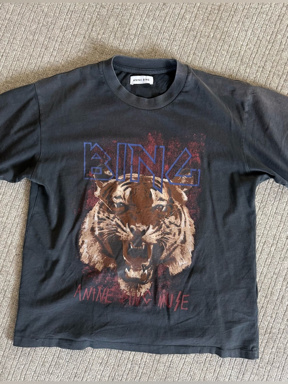 ANINE BING Black Graphic Tiger Tee